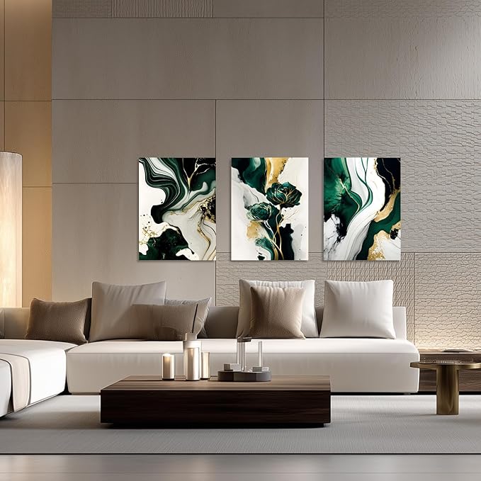 IAFWZX Framed Green Gold Abstract Wall Art, Emerald Marble Textured Wall Decor - Image 2
