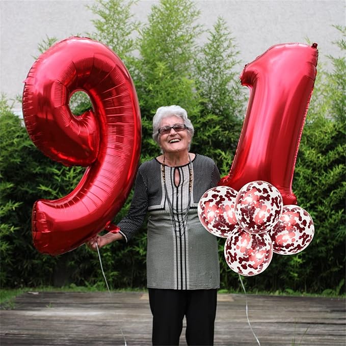 Red 9 Balloons for Boys, 40 Inch Large Foil Number Balloons Set 0-9, Self - Image 4