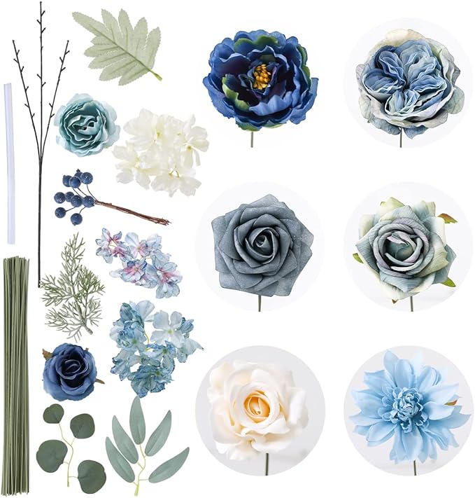 Floweroyal Artificial Flowers Combo Dusty Blue Flowers Mix Silk Flowers Dahlia - Image 7