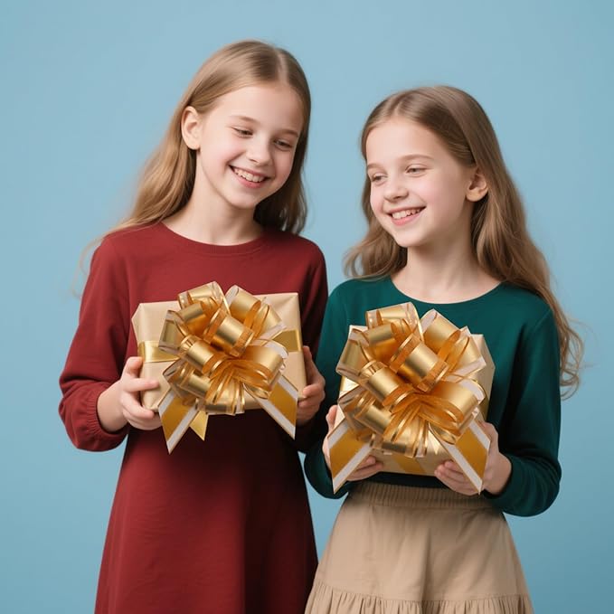 6 PCS 6 Inch Organza Golden Pull Bows - Image 3