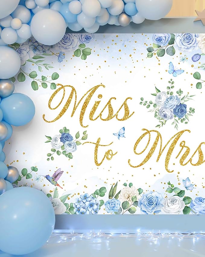 Mocsicka Miss to Mrs Banner Blue Floral Gold Dots Bridal Shower Party - Image 3