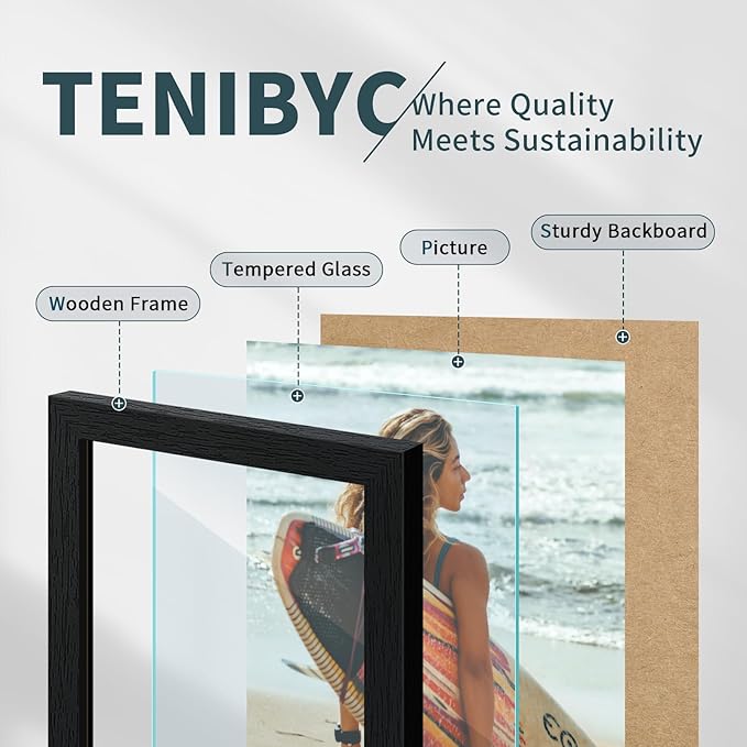 13x19 Picture Frame 3 pk, Textured Black Solid Wood Poster Frame, HD Tempered - Image 5