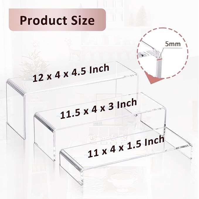 1 Set Large Acrylic Clear Display Risers, 3 Sizes 12" Rectangular Showcase - Image 4
