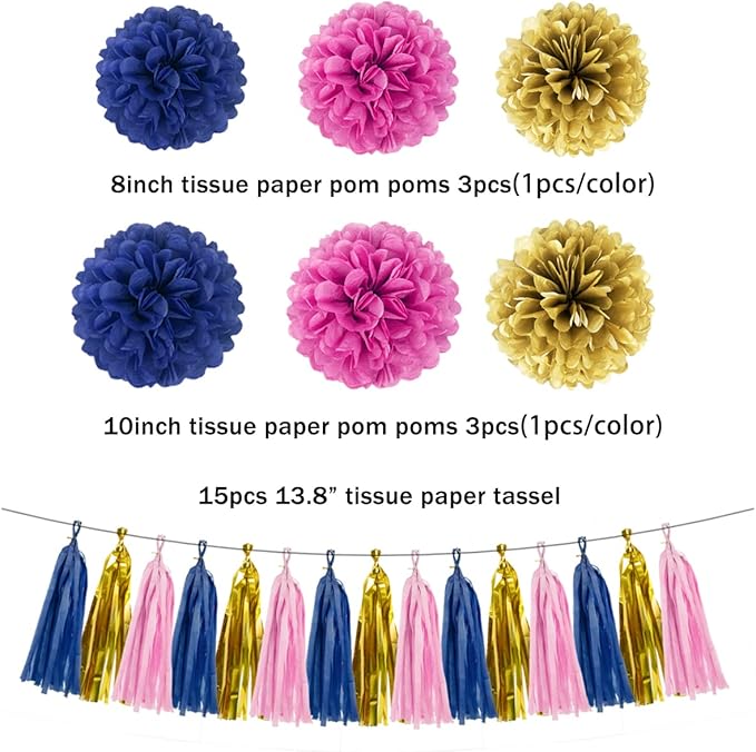 Gold Navy-Blue Pink Party Decorations - Image 2