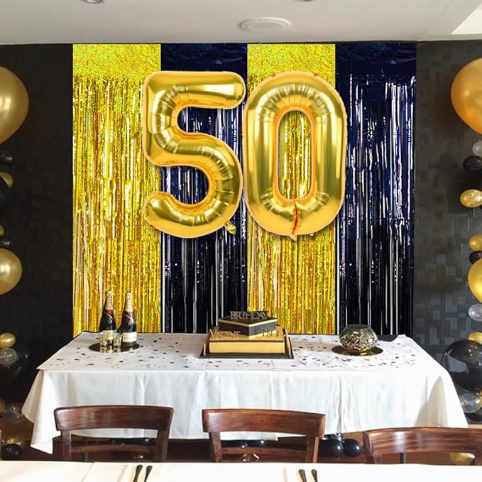 BEISHIDA 4 Pcs Black and Gold Party Streamers Fringe Foil Curtain Backdrop - Image 5