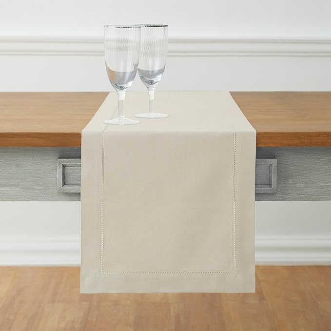 Solino Home Linen Hemstitch Table Runner 36 Inches by SolinoHome