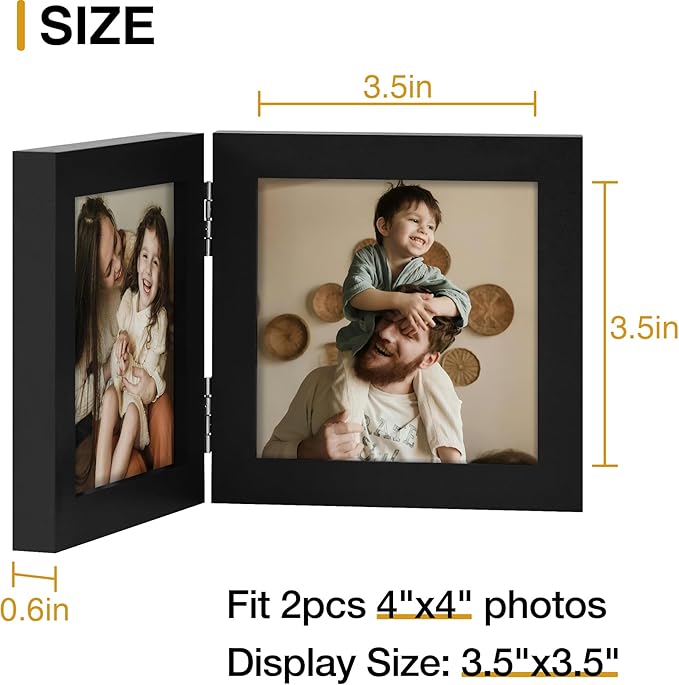 decorUhome Double 4x4 Picture Frame Vertical, Engineered Wood Bifold Photo Frame - Image 3