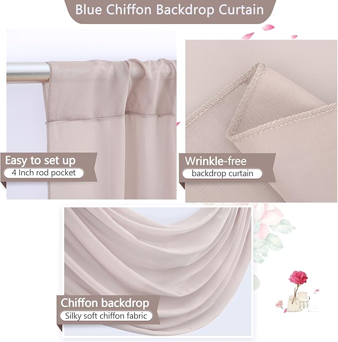 PARTISKY 10ftx7ft Taupe Chiffon Backdrop Curtains, Wrinkle-Free Sheer Fabric - Image 4