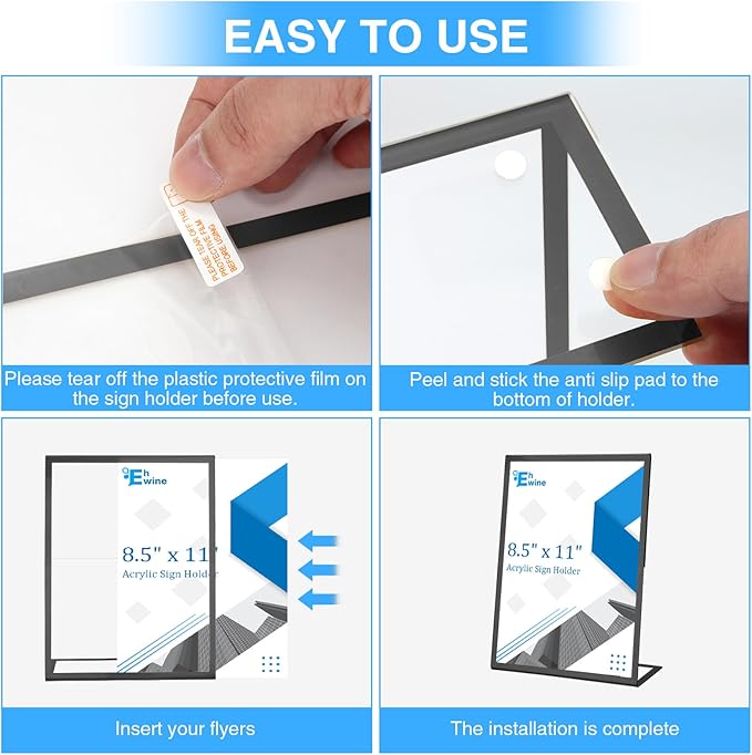 EHWINE 12 Pack Acrylic Sign Holder 8.5 x 11, Slanted Back Paper Holder Clear - Image 4