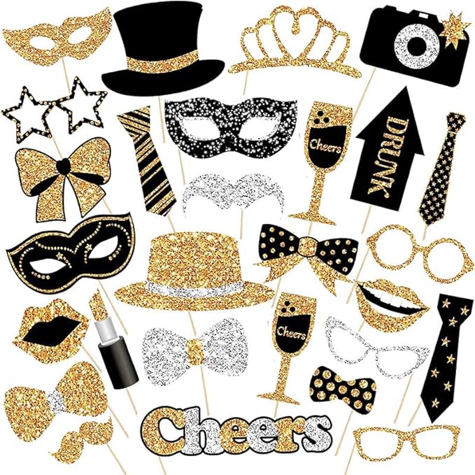 30 Pieces Black Golden Photo Booth Props by molchagar