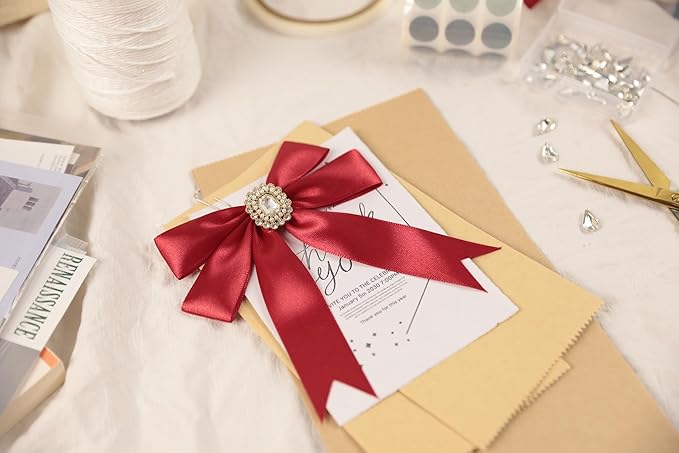 Scarlet Red Satin Ribbon 1 inch X Continuous 100 Yards, Single Face Polyester - Image 7