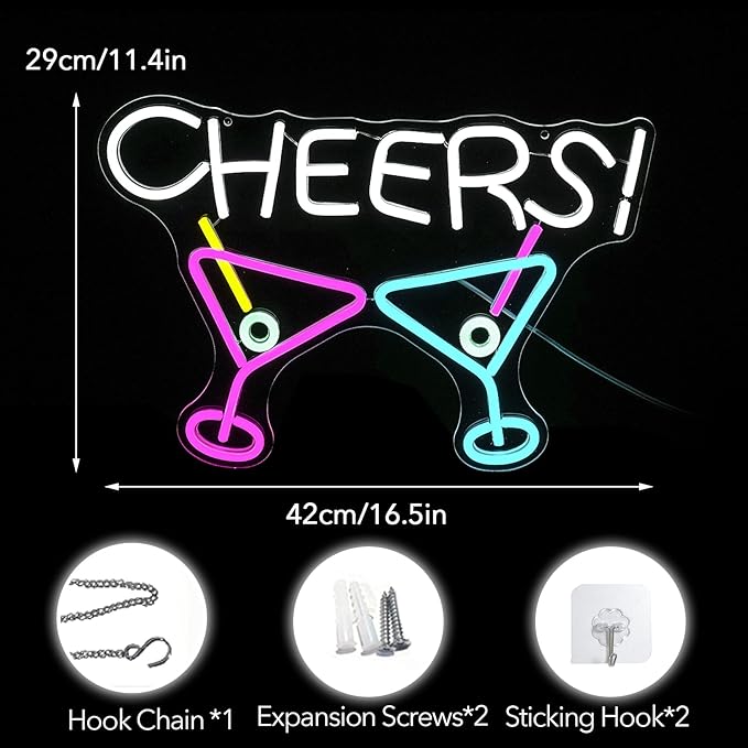 Cheers Neon Sign, Bar Cocktail Neon Sign - Image 5