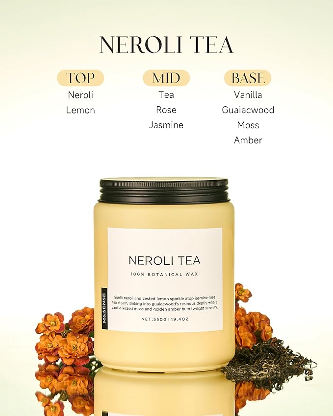 M&SENSE Neroli Tea Scented Candle, 19.4oz 110 Hours Long Lasting Burn 2 Wick - Image 2