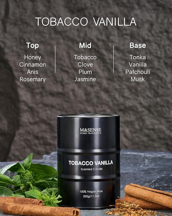 M&SENSE Scented Candle, Tobacco Vanilla Medium Jar Candle Gifts - Image 3