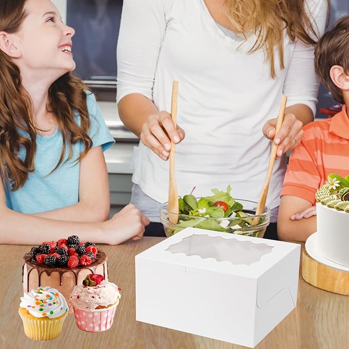 JCD 8 Packs Bento Cake and Cupcake Box 3 Holes Fit 2 Cupcakes and 1 Mini Cake - Image 4