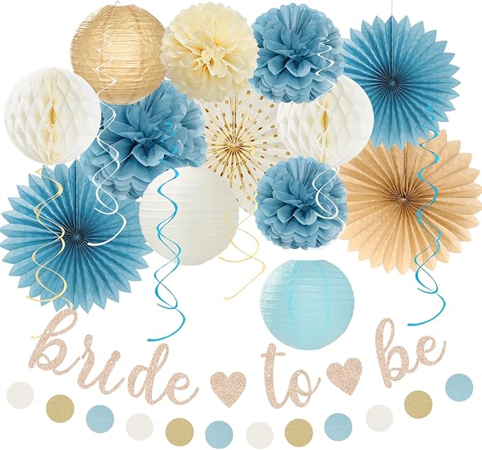 Beige-Champagne-Blue Boho Bachelorette Party-Decorations by Huglony