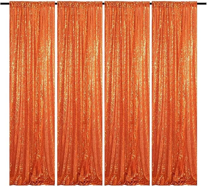 Orange Sequin Backdrop Curtain 2FTx8FT 4 Panels Glitter Drapes Sparkly by TCBESTO