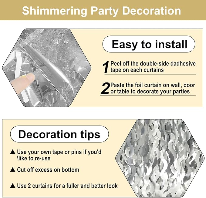 4 Pack Silver Wave Foil Fringe Curtain Backdrop, 3.28Ft x 8.2Ft Metallic Tinsel - Image 3