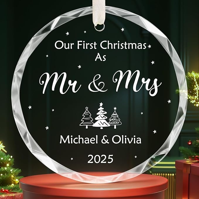 Personalized First Christmas Married Ornament, Custom Engaged Christmas by HooAMI