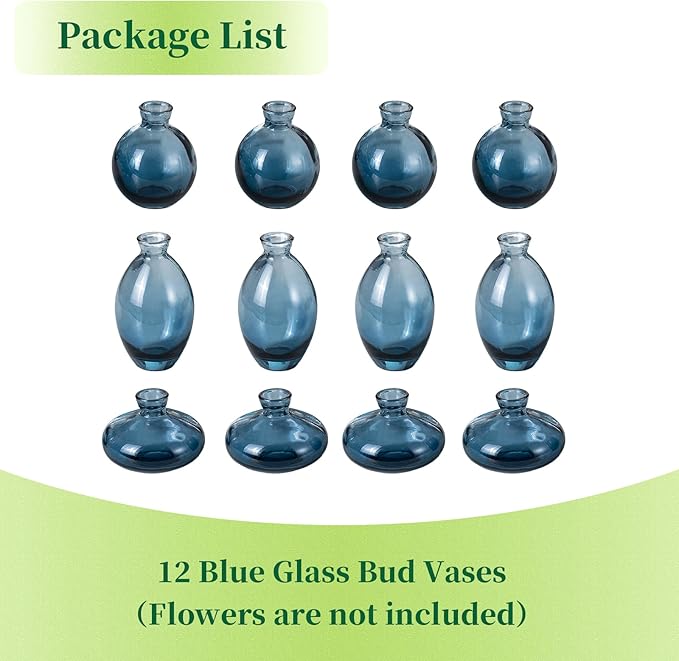 Hewory Glass Bud Vases for Centerpieces: Set of 12 Cute Blue Small Vases - Image 7