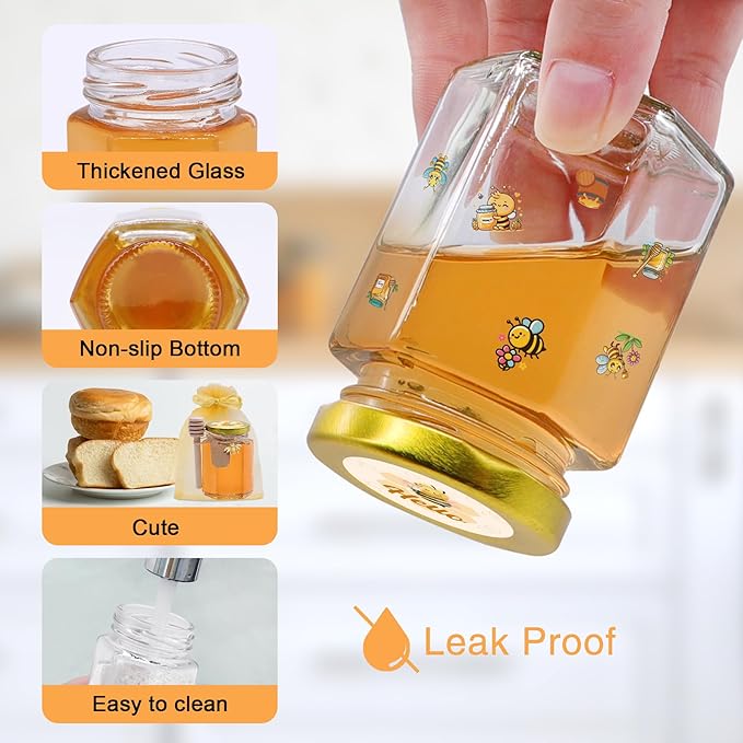 35 Pack 4 oz Mini Hexagon Glass Honey Jars - Image 3