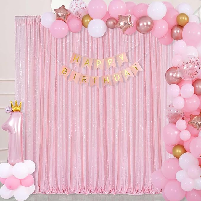 Pink Sequin Backdrop Curtain 8ft x 8ft Baby Shower Backdrop Drapes - Image 2