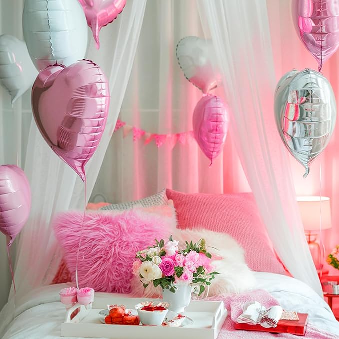 Pink White Heart Balloons, 18 Inch White Rose gold Heart Shape Balloon - Image 5