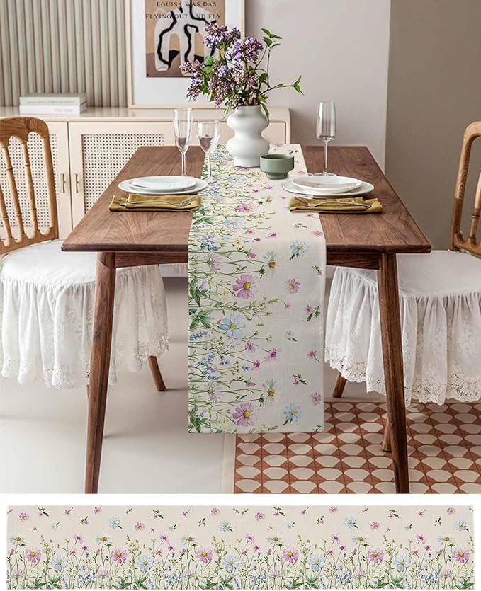Vintage Wildflowers Cotton Linen Table Runner - Image 6