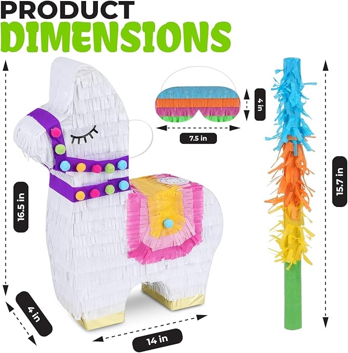 Llama Pinatas Bundle with a Blindfold and a Bat, Mexican Theme Parties - Image 2