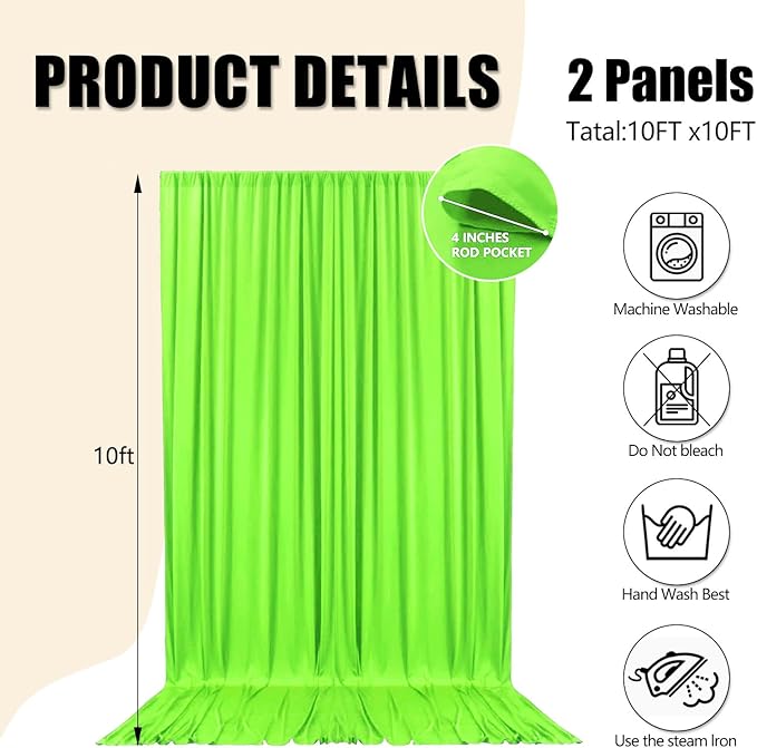 10ft x 10ft Fresh Green Backdrop Curtains - Image 2