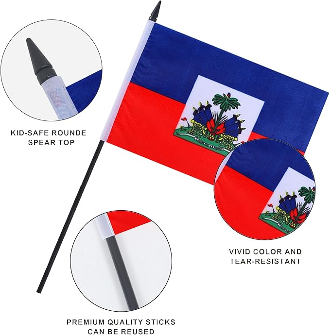 Haiti Desk Flag 12" Solid Pole Deluxe Set Haitians Flags Banner Mini Small - Image 4