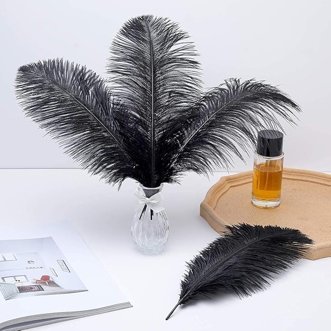 24pcs Natural Black Ostrich Feathers 10-12inch - Image 5