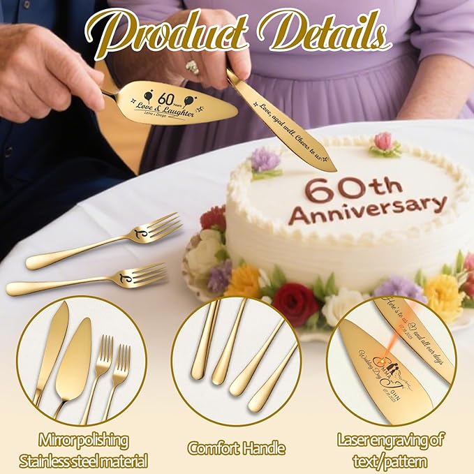 Personalized 4 Piece Wedding Cake Cutting Set, Custom Names Cake Knife and - Image 6
