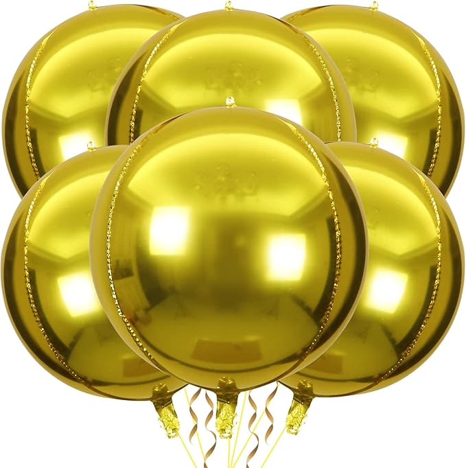 6 Pack Gold Balloons 22 Inch 4D Big Round Foil Balloons Gold Metallic Balloons by LHOAVWE