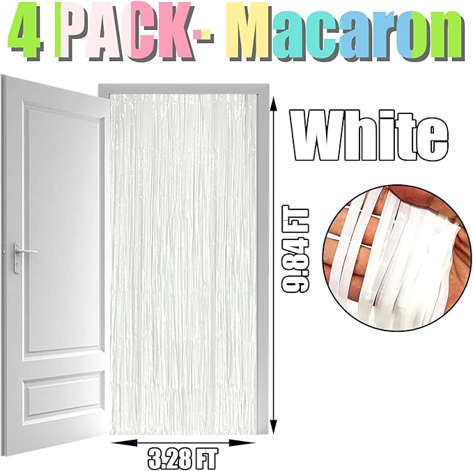 4 Pack White Foil Fringe Curtain Backdrop, 3.3Ft x 9.8Ft Metallic Tinsel - Image 2