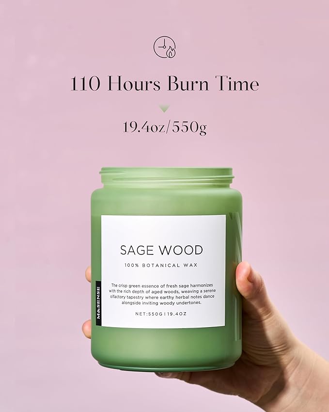 M&SENSE Sage Wood Scented Candle, 19.4oz 110 Hours Long Lasting Clean Non Toxic - Image 3