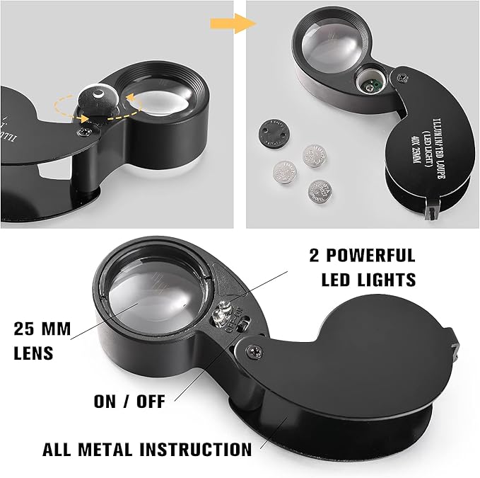 2 Pieces 40X Magnifying Glass, Jewelers Loupe Pocket Folding Magnifier - Image 3