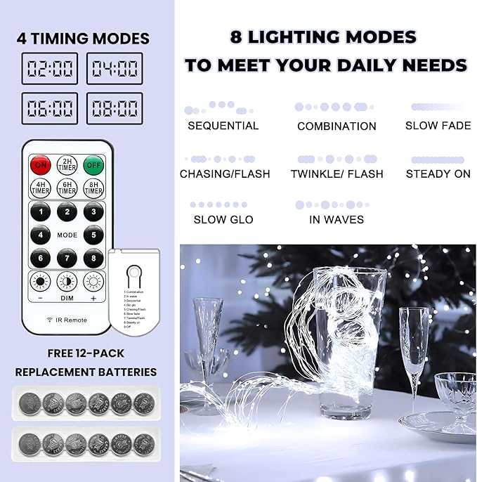 HXWEIYE 6 Pack White Fairy Lights Battery Operated - Image 2