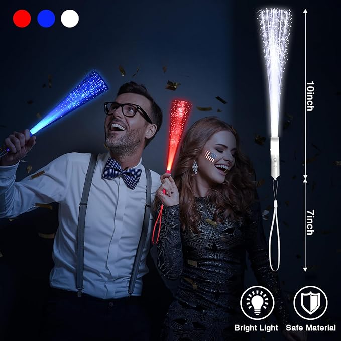 48 PCS Red Blue White Glow Fiber Wands Sticks LED Light Wands 3 Modes Flashing - Image 2