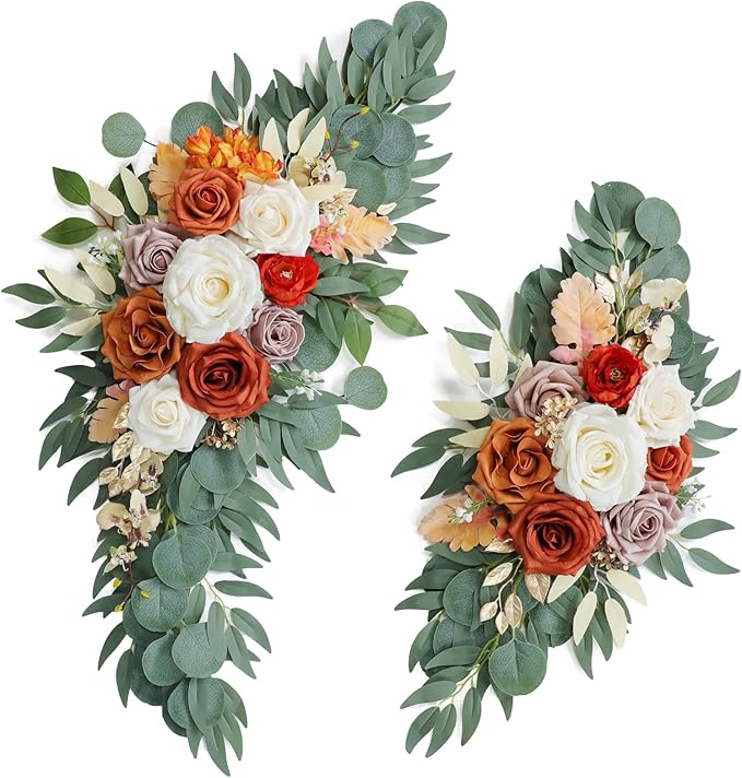 Burnt Orange Wedding Arch Flowers, Artificial Flowers by UdoulaFlowersforLife