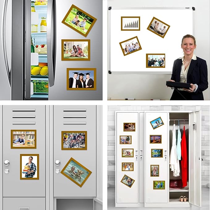 Magnetic Picture Frames with Golden Border, Magnet Photo Frame Pockets/Postcard - Image 7