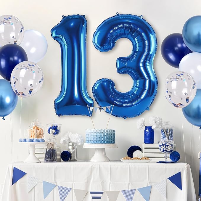 Number 13 Pastel Blue XXL 13th Birthday Decor Foil Balloon - Image 5