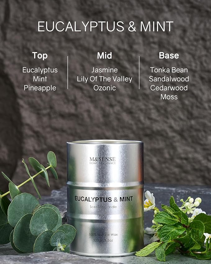 M&SENSE Scented Candle, Eucalyptus Mint Medium Jar Candle - Image 2