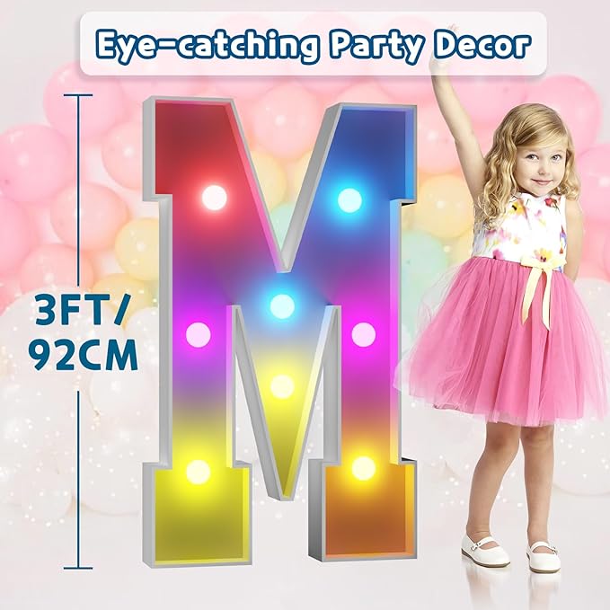 imprsv 3FT Colorful Marquee Light Up Letters M, 18 Colors Large Light up - Image 6