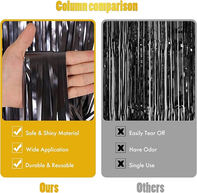 CANREVEL 2 Pack 3.3x8.2 Feet Black Foil Fringe Backdrop Curtains, Tinsel - Image 2