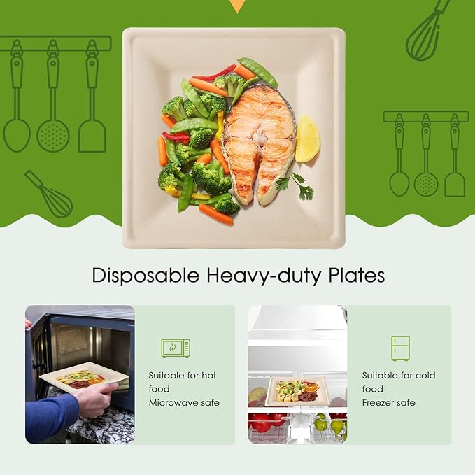ECOLipak 125 Pack Compostable Square Paper Plates 6 inch Disposable, - Image 3