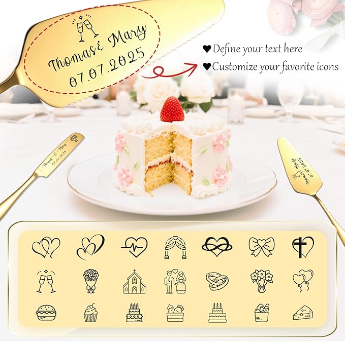 Custom Wedding Cake Knife and Server Set Personalized Cake Cutter - Image 3
