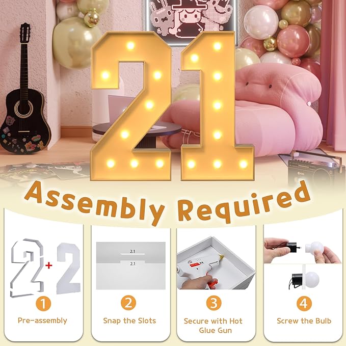 imprsv 3FT Light Up Numbers, Marquee Numbers 21st Birthday Decorations - Image 3