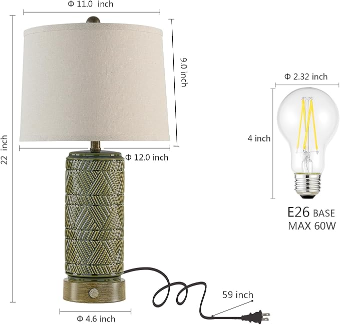 RORIA Set of 2 Retro Touch Table Lamps - Image 6