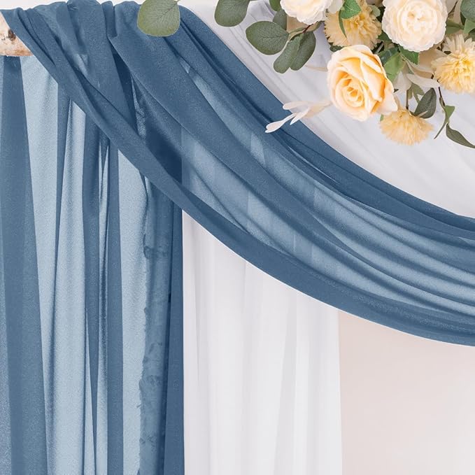 Socomi Wedding Arch Draping Fabric 29" x 20Ft 2 Panels Dusty Blue and White - Image 4